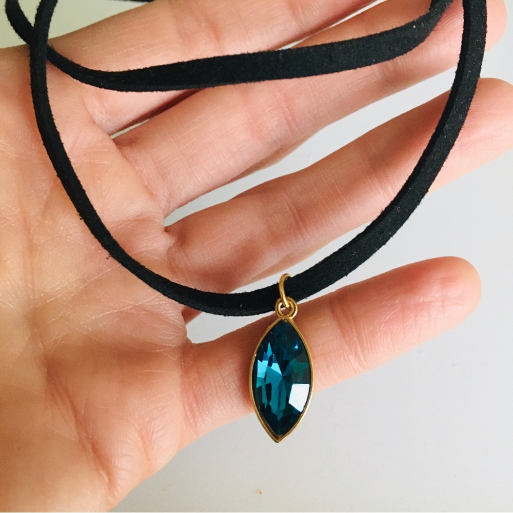 Blue Faux Stone Black Layered Choker Necklace Fashion Jewelry - Picture 4 of 9